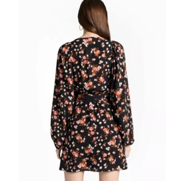 A.L.C. Carlo Black Floral Silk Wrap Mini Dress - Picture 5 of 10